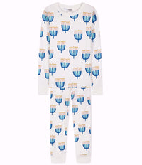 Two-Piece Long Sleeve Pajama Set - 100% Organic Cotton for Boys and Girls, with Hannukah-themed print on it
