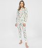White with Chicago Themed Graphics, 100% Organic Cotton, Long Sleeves Top and Pant. Cozy Sleepwear for both Men and Women