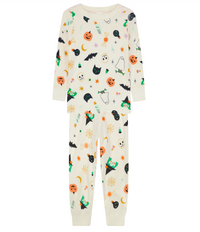 Two-Piece Long Sleeve Pajama Set - 100% Organic Cotton for Boys and Girls, with Halloween-themed print on it