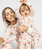 White with Fun Red North Pole Graphics, 100% Organic Cotton, Long Sleeves Top and Pants, Fun Family Comfy and Cozy Sleepwear