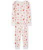 White with Fun Red North Pole-themed Graphics, Long Sleeves Top and Pants, Comfortable and Cozy Sleepwear for Men and Women. Long John Two-Piece Set.