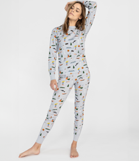 Light Grey with Fun Seattle-themed Graphics, 100% Organic Cotton Long Sleeves Top and Pants, Comfortable and Cozy Sleepwear for Men and Women