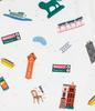 Close Up View of Fun Chicago Themed Illustrated Graphics including the Bean, Chicago Transit, Chicago Style Hot Dog and many many more.