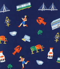 Close-Up of Baby and Toddler Unisex Goodnight Boston Print - Colorful Design Featuring Lobster, Shell, and Clover Leaf
