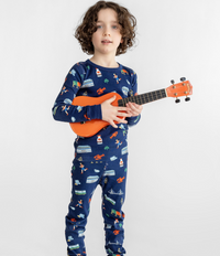 Kids Unisex Goodnight Boston Pajama Set - Navy Blue with Fun Boston - themed Graphics, 100% Organic Cotton Long Sleeves Top and Bottoms, Comfortable and Cozy Sleepwear for Boys and Girls