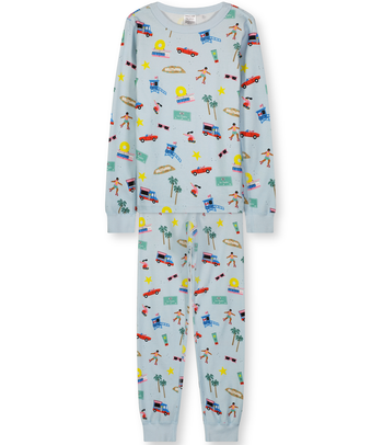 Two-Piece Long Sleeve Pajama Set - 100% Organic Cotton for Boys and Girls, with Los Angeles-themed fun vibrant print