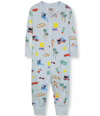Baby and Toddler Unisex Goodnight Los Angeles Zip-up Pajamas - Light Blue LA-themed Graphics , Long Sleeves, Comfortable and Cozy Sleepwear