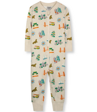 Creme Toddler and Baby Sleepwear with Fun San Fransisco themed Graphics. 100% Organic Cotton. One Piece Comfortable and Cozy Pajamas. Zip-up Long Sleeve Sleepwear.