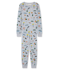 Light Grey with Fun Seattle-themed Graphics, Long Sleeves Top and Pants, Comfortable and Cozy Sleepwear for Men and Women. Long John Two-Piece Set. 100% Organic Cotton.
