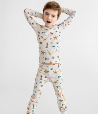 Pajama with Fun Texas - themed Graphics, 100% Organic Cotton Long Sleeves Top and Bottoms, Comfortable and Cozy Sleepwear for Boys and Girls, Ribbed Cuffs. Long John Two Piece Set.