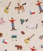 Close Up View of Fun Texas Themed Graphics Illustrated on Sleepwear. Includes Cowboy and Cowgirl Boots, Texas Flag, Cowboy, Rodeo, and Many Many More.